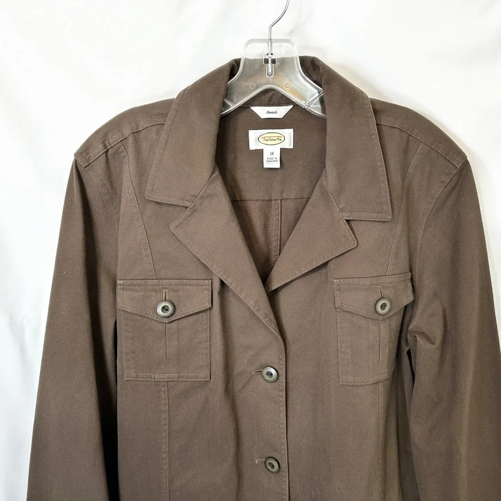 VTG Talbots Plus Size 18‎ Field Jacket Brown Cotton Utility Button Front 1801